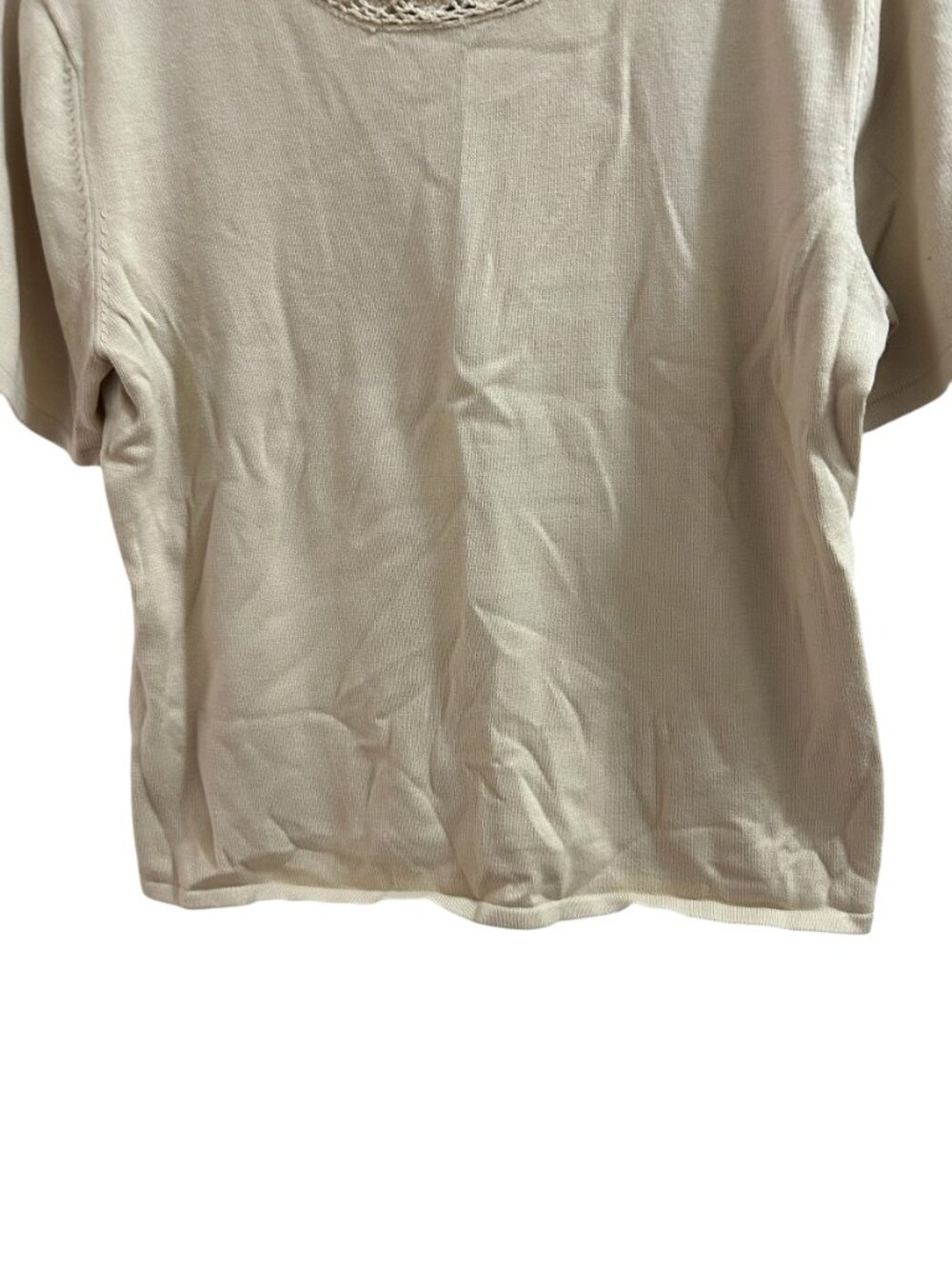 Sag Harbor Petite Medium Beige Short Sleeve Top Lace Neckline - Picture 7 of 9